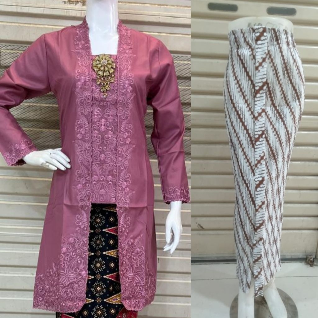 setelan kebaya tunik kutubaru bordir polos||kebaya tunik wanita modern||kebaya tunik tradisional