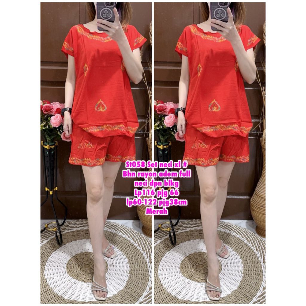 St058 Set Rayon Baju Tidur Batik Neci Jumbo Wanita/Setelan Celana Baju Tidur Batik Rayon Wanita Jumb