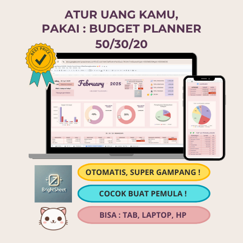 Spreadsheet Keuangan Budget Planner 50/30/20: Financial Planner Laporan Keuangan & Animasi (CAT)
