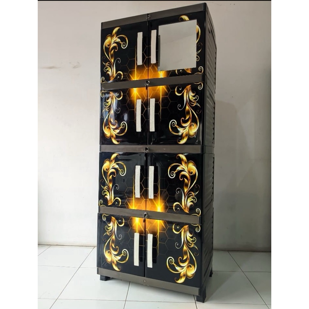 LEMARI PLASTIK JUMBO 4 SUSUN LEMARI BAJU KACA DAN KUNCI