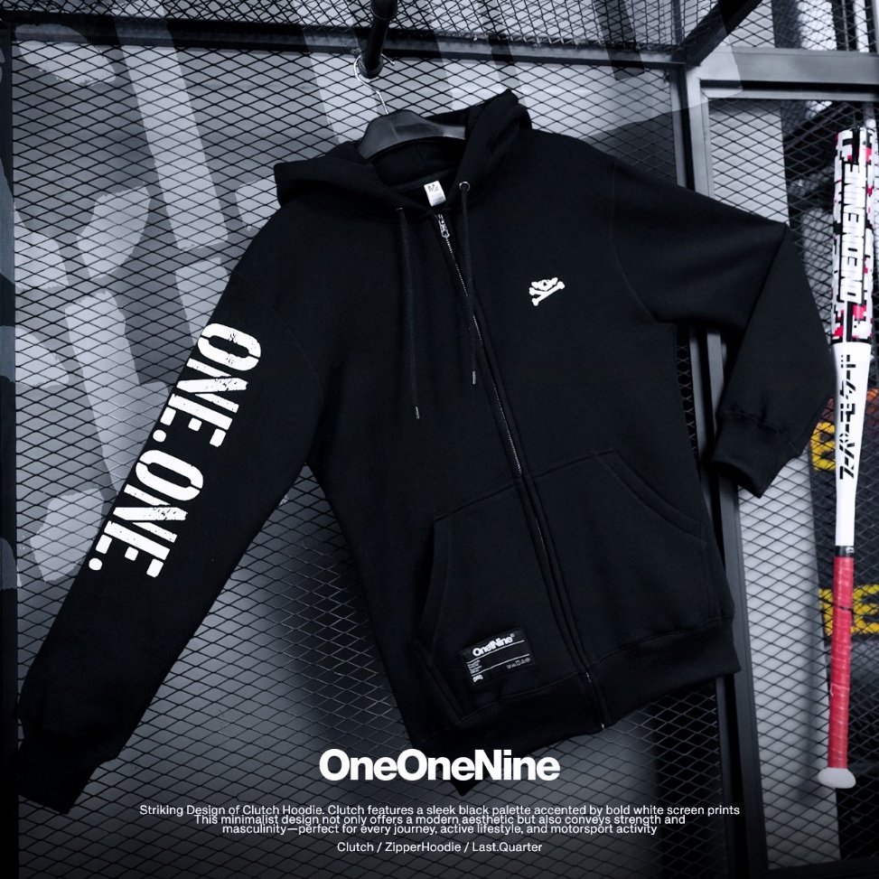 KODE U68N Oneonenine Ksr Zipper Hoodie Clutch Black Series  Sweater Pria Sablon Ritsleting