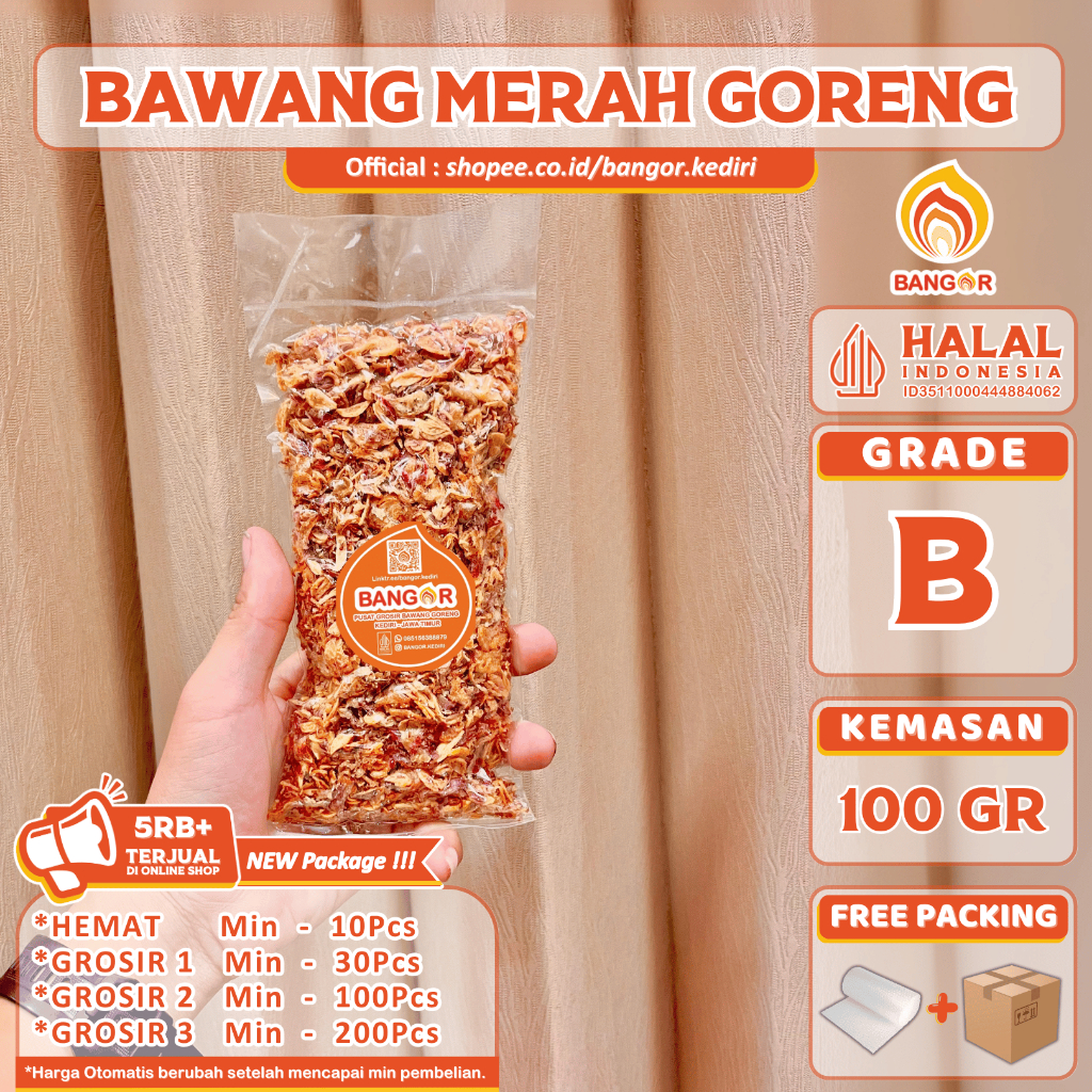 

MERAH-B [ 100 Gr ] Bawang Merah Goreng / Brambang Goreng, Grade B, Refill