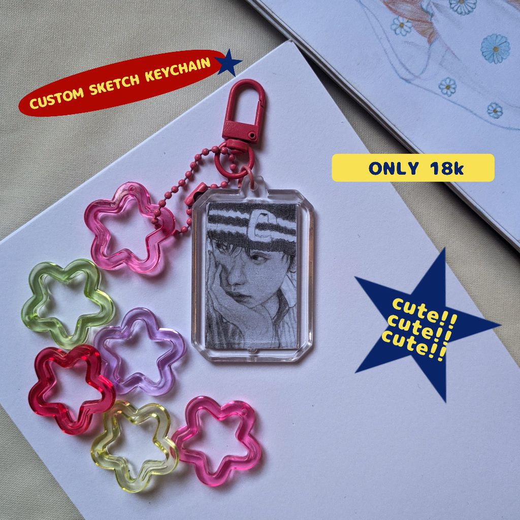 Custom Sketch Keychain | Gantungan Kunci Akrilik Gambar/Sketsa Wajah Custom