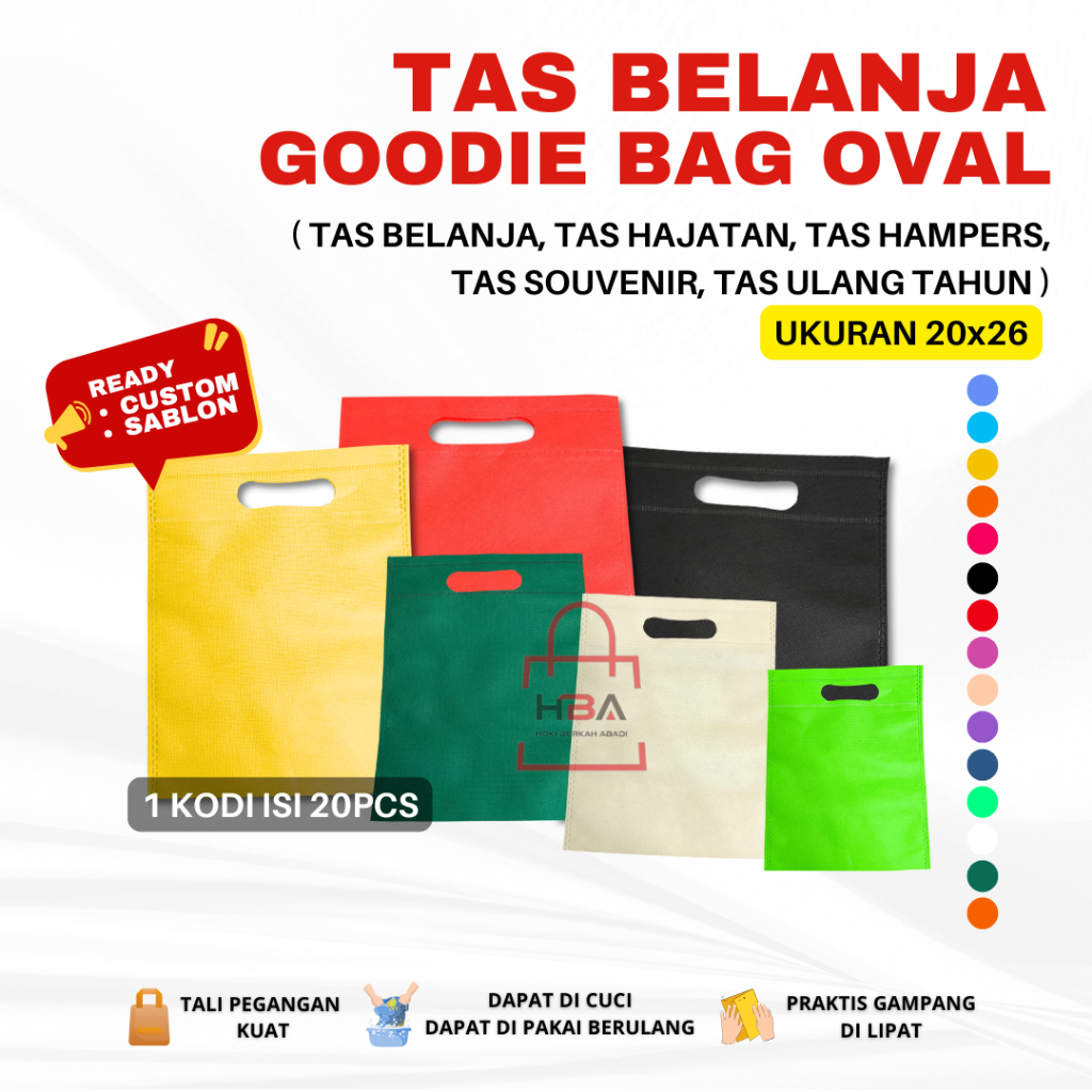

GOODIE BAG OVAL 1KODI 20PCS - TAS SPUNBOND POLOS CUSTOM MODEL UKURAN KECIL 20x26CM