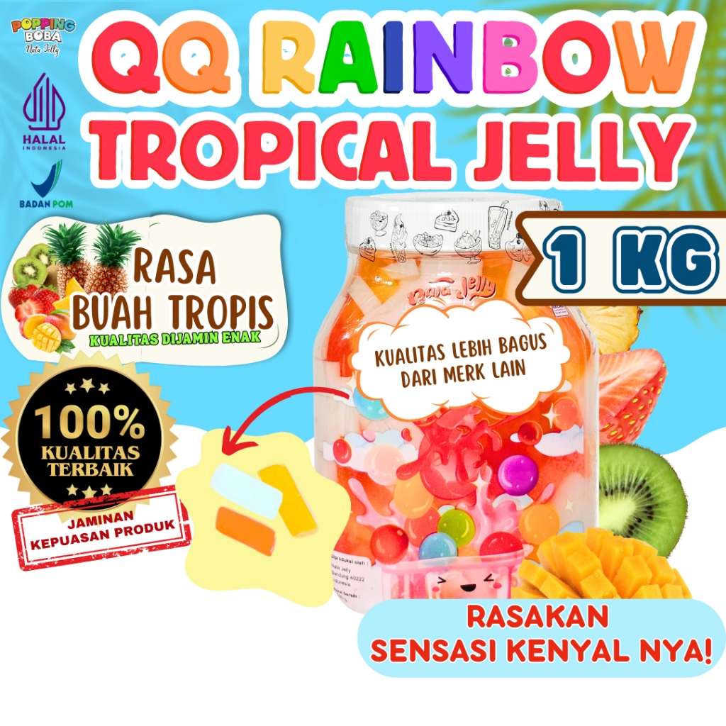 

QQRainbowJellyKonyakuToppingMinumanPerpaduan ULTRA MILK Susu UHT Original - Tropical Jelly Buah Tropis 1 KG | Cocok Untuk Semua Jenis Minuman