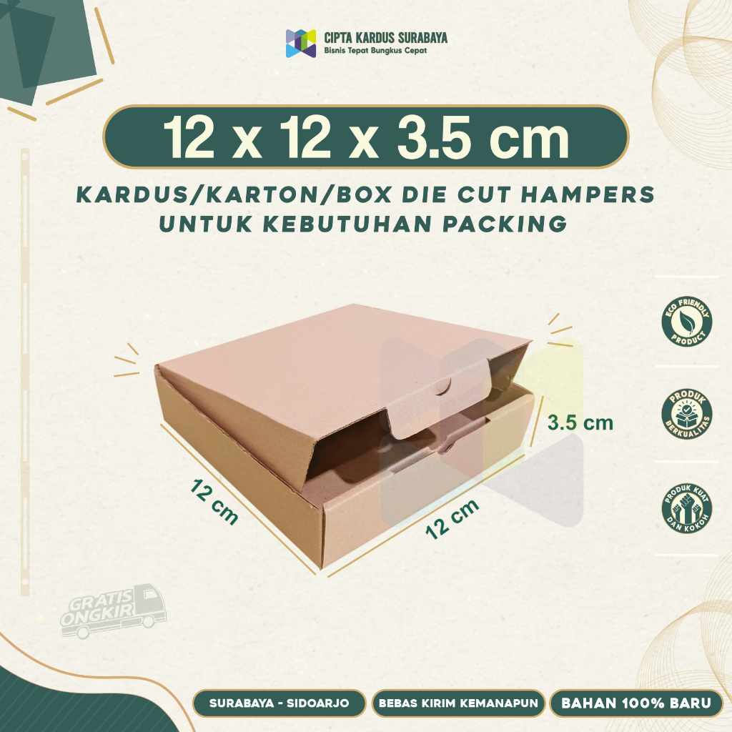 

Kardus Die Cut 12x12x3.5 | Box Hampers | Karton Packing