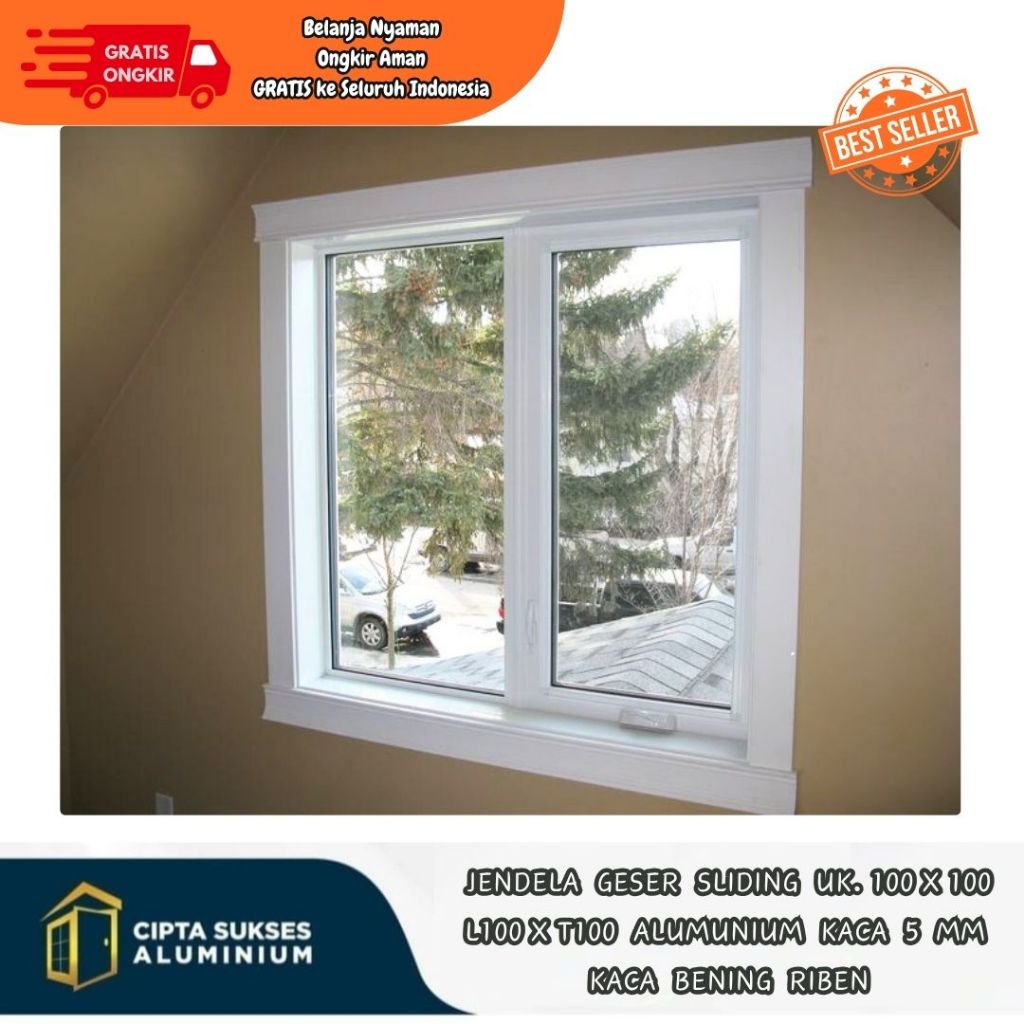 JENDELA GESER SLIDING ALUMINIUM UKURAN 100x100 jendela geser sliding aluminium kaca csa bergaransi m