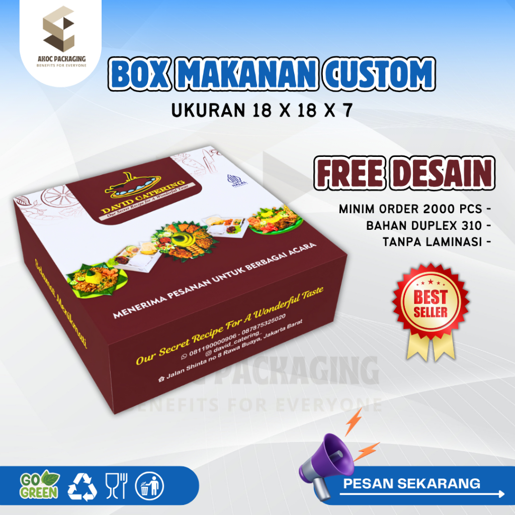 

Cetak Custom Dus Snack Makanan / Dus Roti uk. 18 x 18 x 7 cm (sambung) Full Color