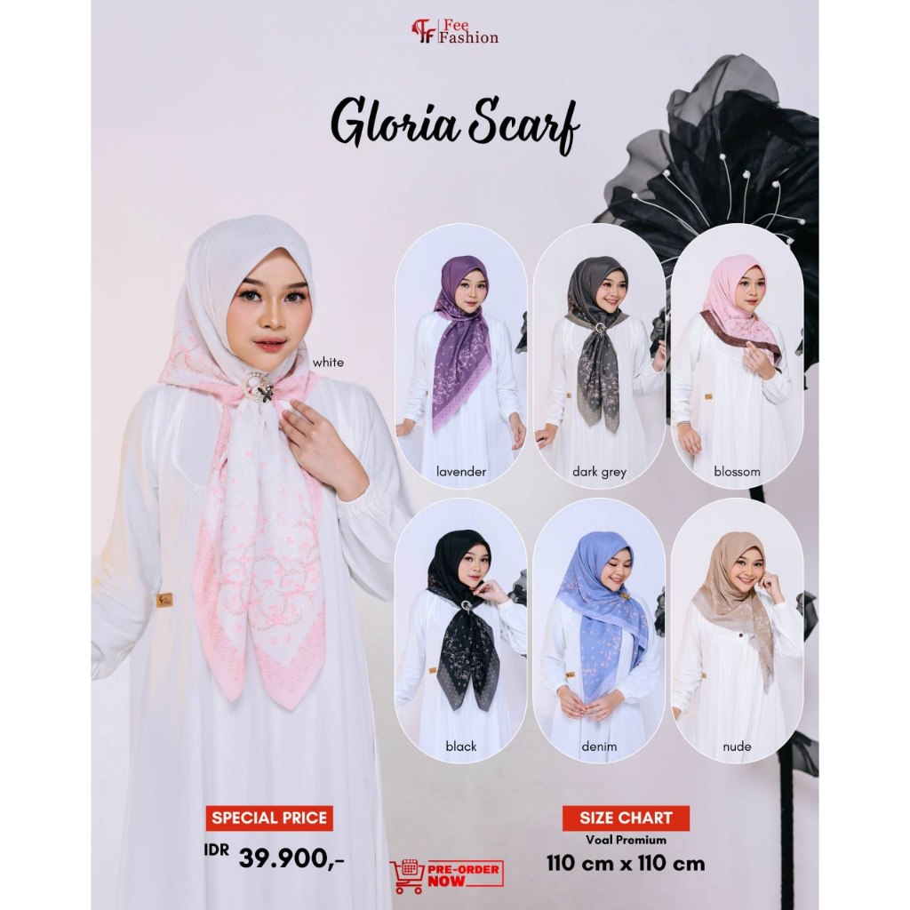 HIJAB SEGI EMPAT MOTIF GLORIA SCARF  BY FEE FASHION HIJAB MURAH