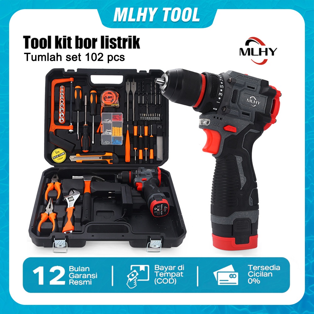 TERBARU!! MLHY 102 PCS toolkit bor listrik Satu Set Alat Perkakas Bor Listrik Cordless Tang Obeng