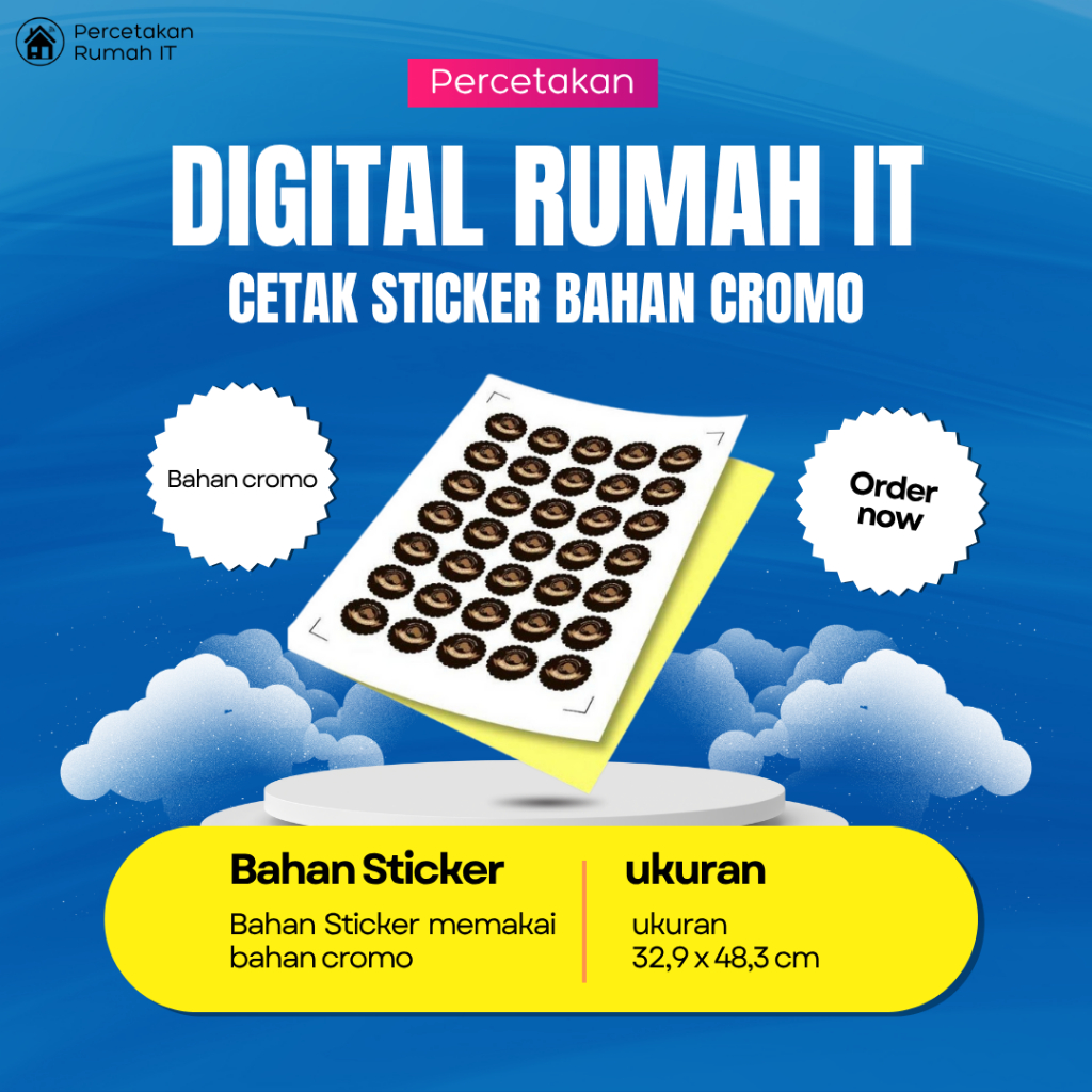 

Percetakan Rumah IT, Cetak stiker cromo 32x9 x 48.3 cm
