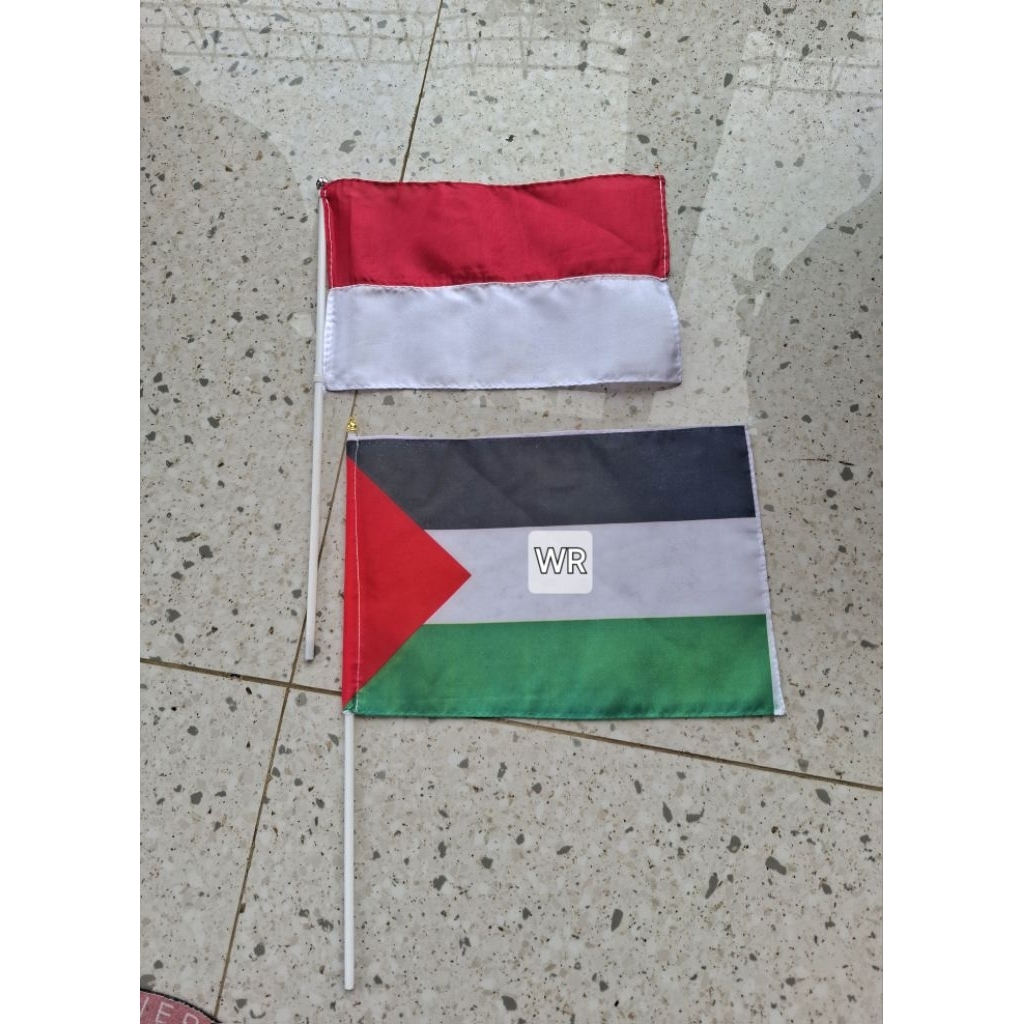 Bendera merah putih mini sedot  dan palestina/Bendera tangan indonesia dan palestina(isi 10 pcs)