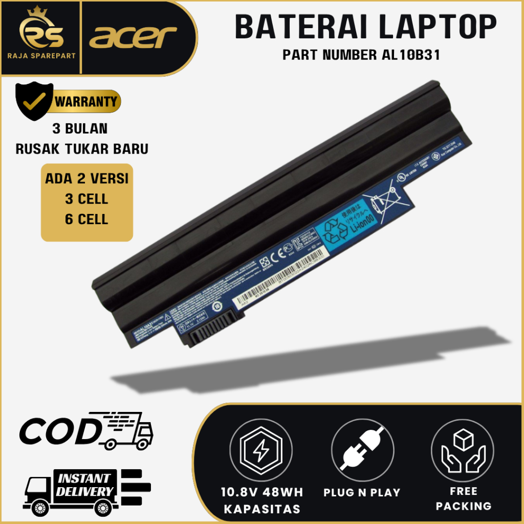 Baterai battery original ACER ASPIRE ONE  D255 D260 AOD255 AOD260 AOD722 AL10B31 AL10A31