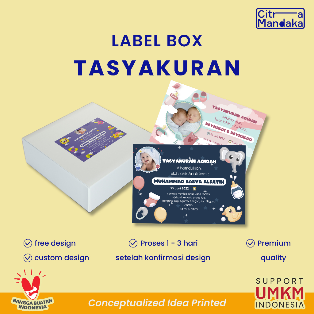 

Stiker Label Makanan Custom Tasyakuran Aqiqah Kelahiran Bayi Nasi Kotak Chromo Free Design