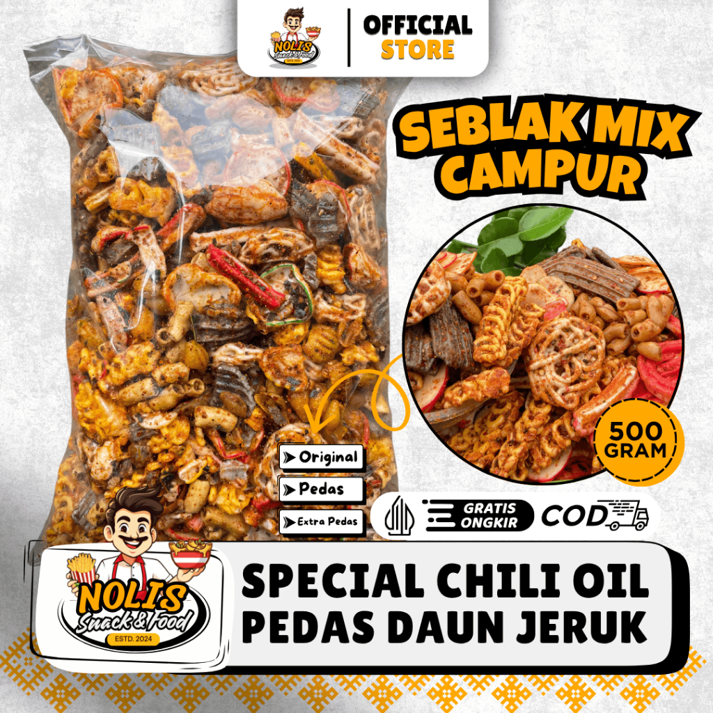 

500gr - Seblak MIX Campur Pedas Daun Jeruk // Seblak Kering Bantat // Aneka Seblak Cemilan Nolis