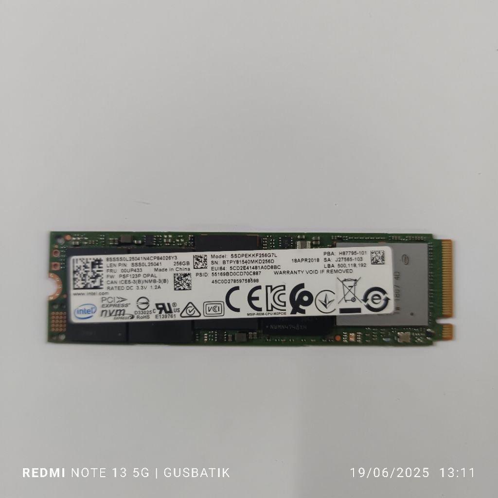 ssd m2 nvme intel 256GB 256 GB 2280 second murah original.