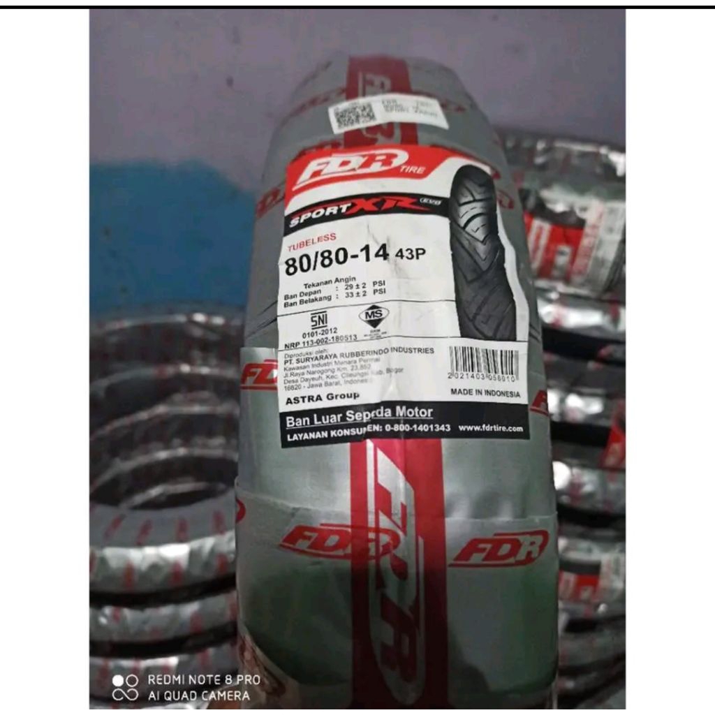 FDR SPORT XR EVO RING 14 TUBLESS BAN LUAR MATIC FDR ukuran (80/80-14)