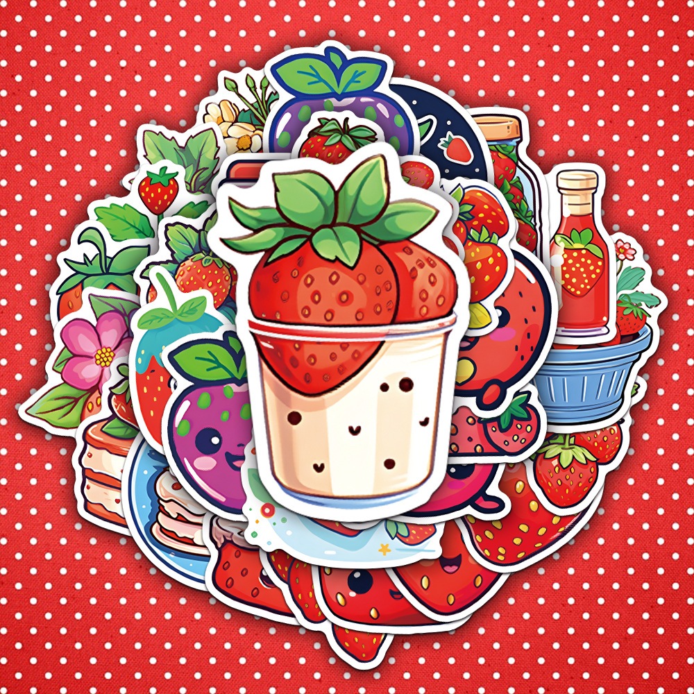 

Stiker Strawberry Buah Makanan 50 pcs Anti Air Scrapbook Tumbler Laptop HP