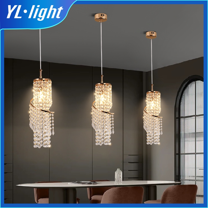 Kamar tidur minimalis modern lampu gantung kecil lampu kristal kreatif lampu kristal 3 warna lampu