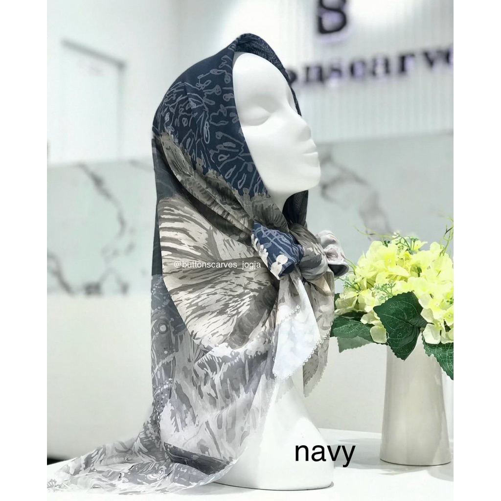BUTTONSCARVES The Farsha Satin Square - Navy - Stone