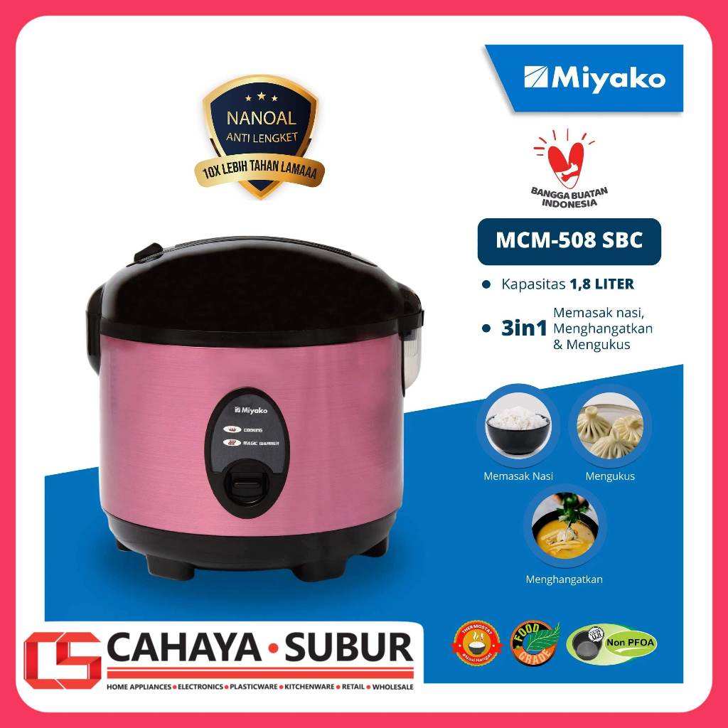Rice Cooker Miyako 508-SBC 1,8L Panci NanoAL PFOA Free Food Grade Thermostat Magicom Mejikom SNI