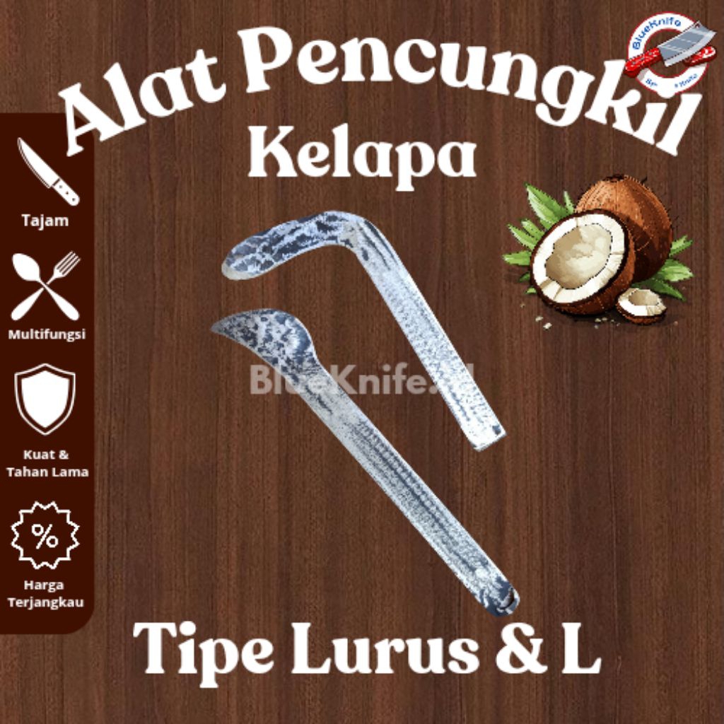 Pencongkel Kelapa Baja – Alat Pencungkil Daging Kelapa Serbaguna (Model L dan Lurus)