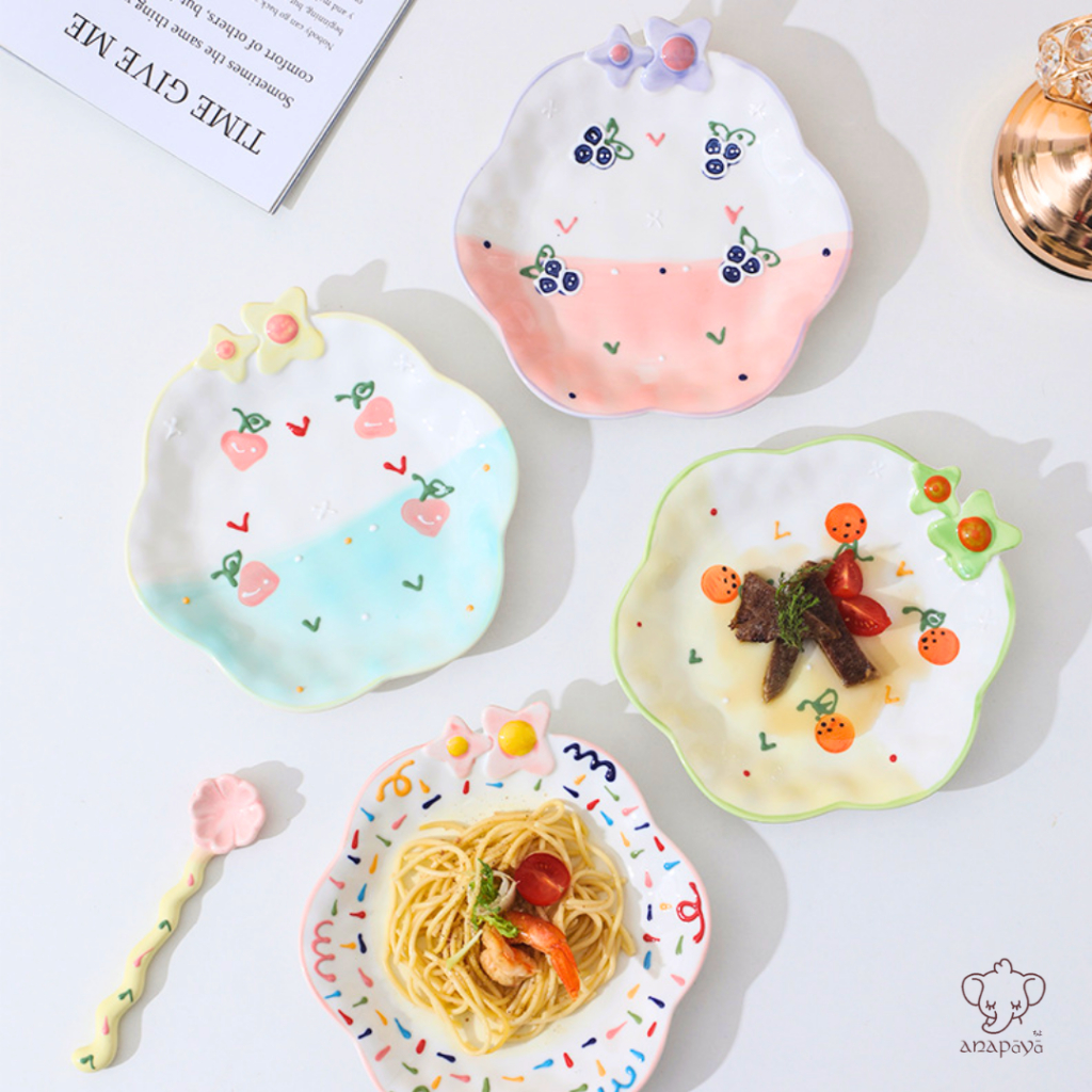 Anapaya - Flora Piring Keramik 20.5cm, Hadiah Pernikahan, Wedding Souvenir, Birthday Gift