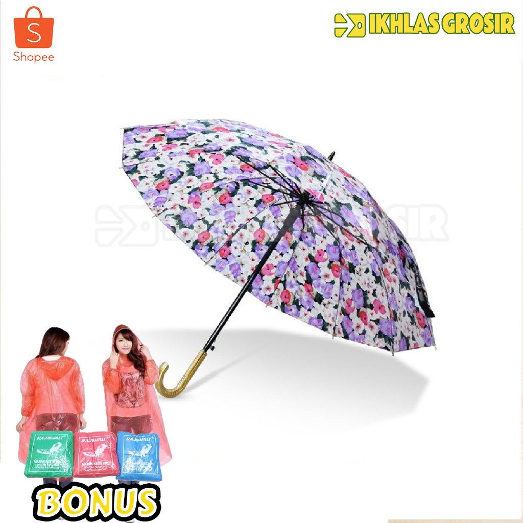 Payung Satin 16 Jari / Payung Motif / Payung Gagang