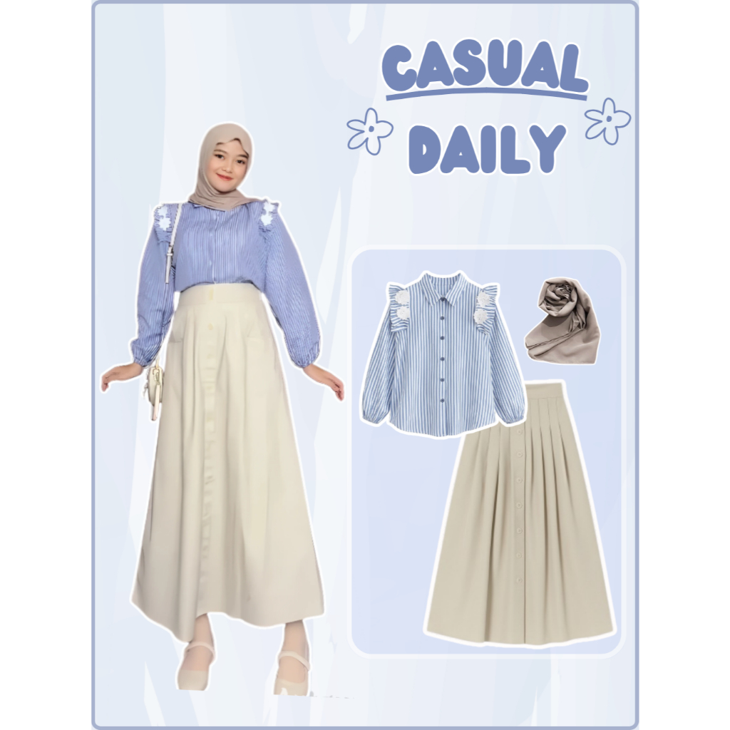 Oneset OOTD Causal Daily - Setelan Blouse + Rok Skirt + Jilbab Korean Style Premium