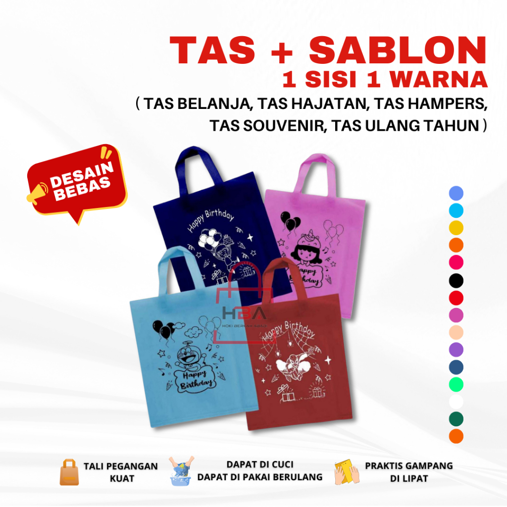 

CUSTOM SABLON PLUS TAS Goodie Bag HANDLE 1 SISI 1 WARNA Uk 38X45 30X40 25X35 Spunbond Tas Belanja Totebag Hampers Souvenir Nikah