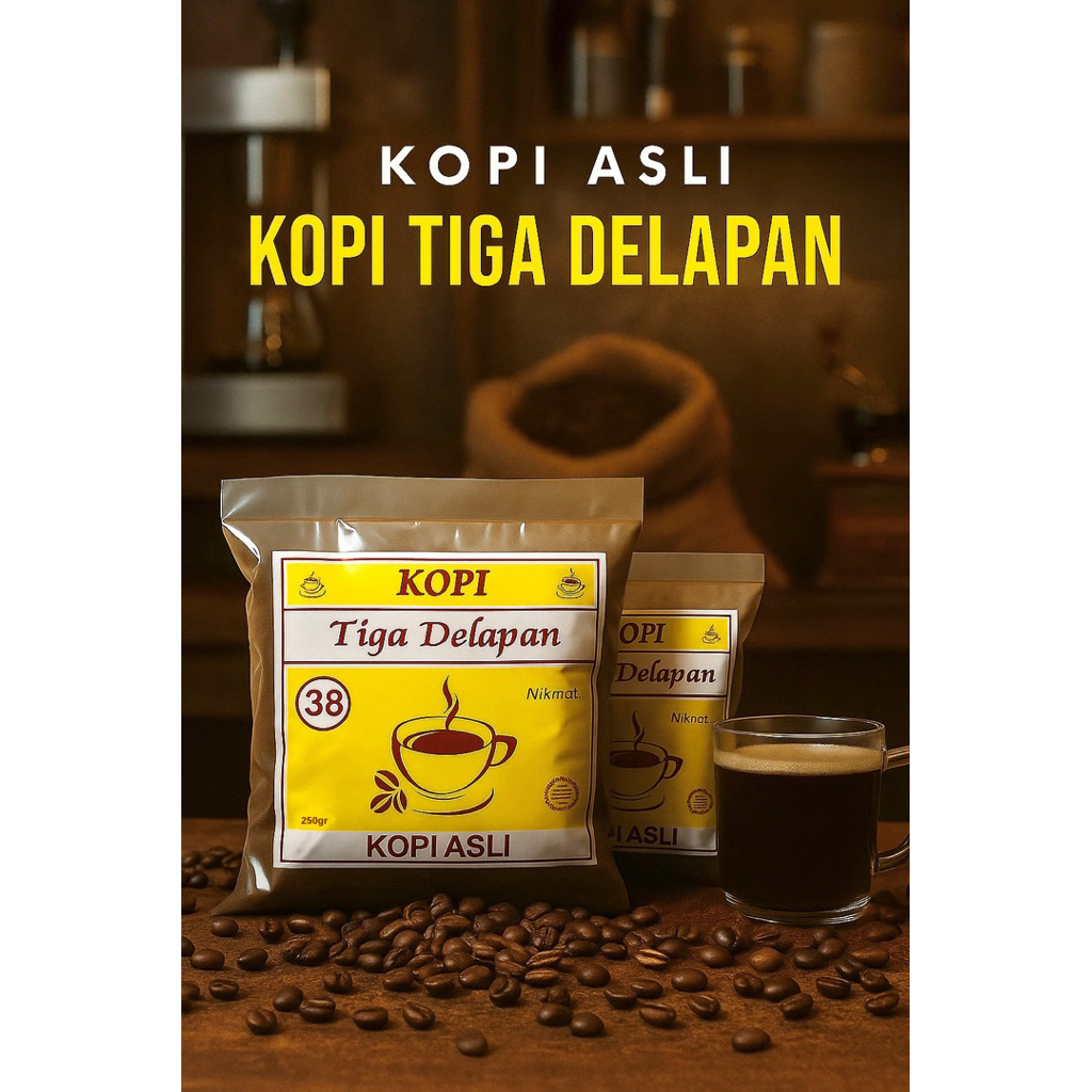 

Bubuk kopi Robusta 100% murni tanpa campuran 250gr | Kopi cap 38 Tiga delapan