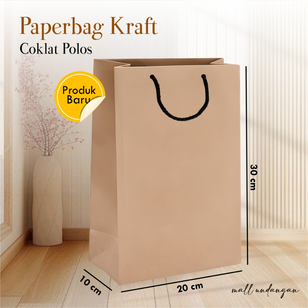 

(12 PCS) PAPER BAG KRAFT POLOS - TAS SOUVENIR PERNIKAHAN BAHAN KERTAS KRAFT UKURAN 20 x 30 x 10 CM