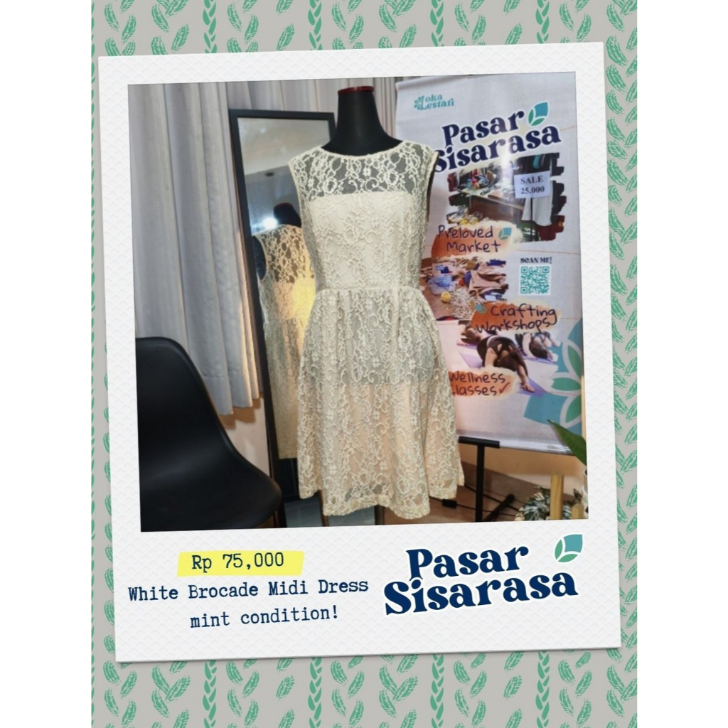 Midi Dress Brokat Putih Bunga Tanpa Lengan 75Ribu Preloved