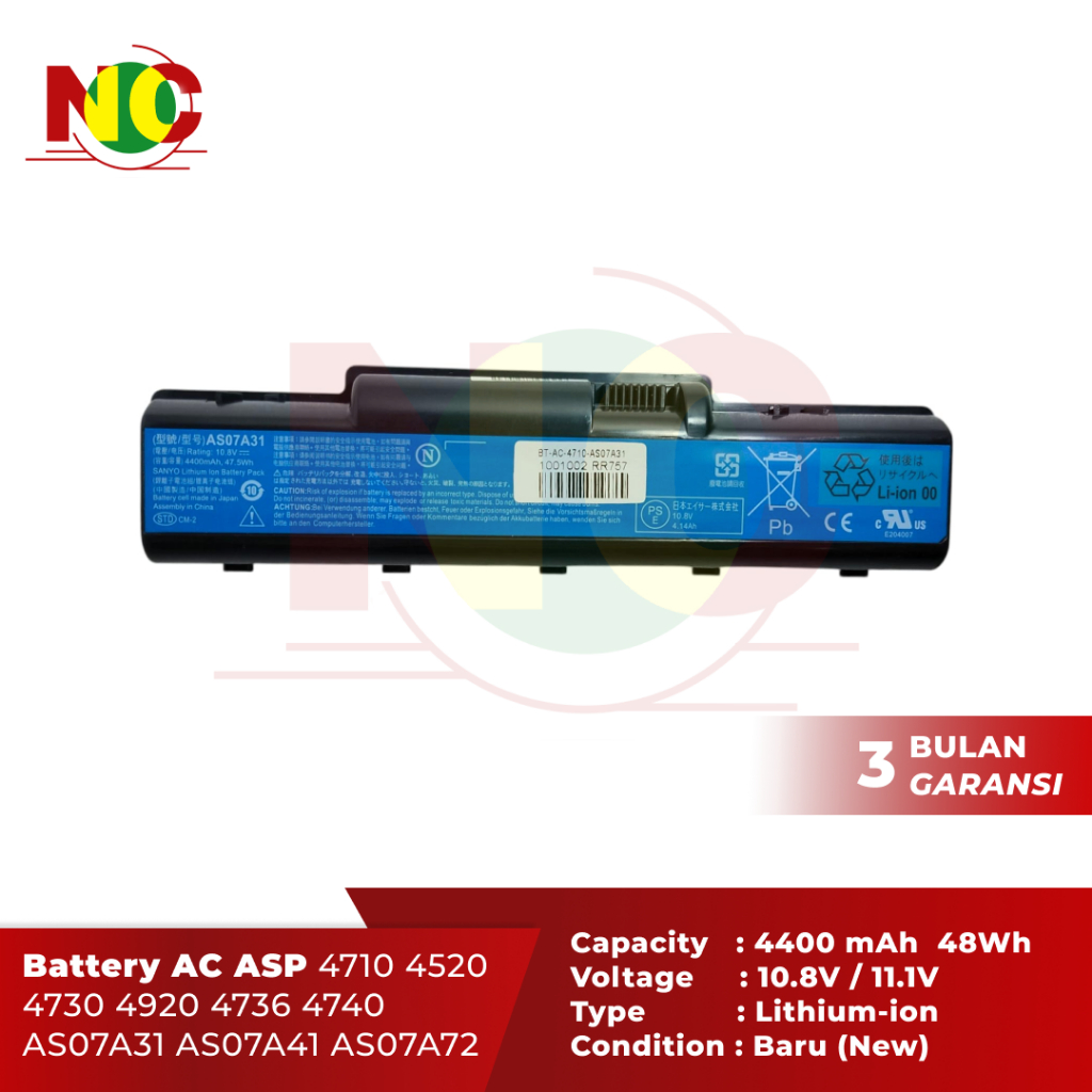 Baterai Laptop AC Aspire 4710 4736 4736Z 4736G 4310 4315 4720