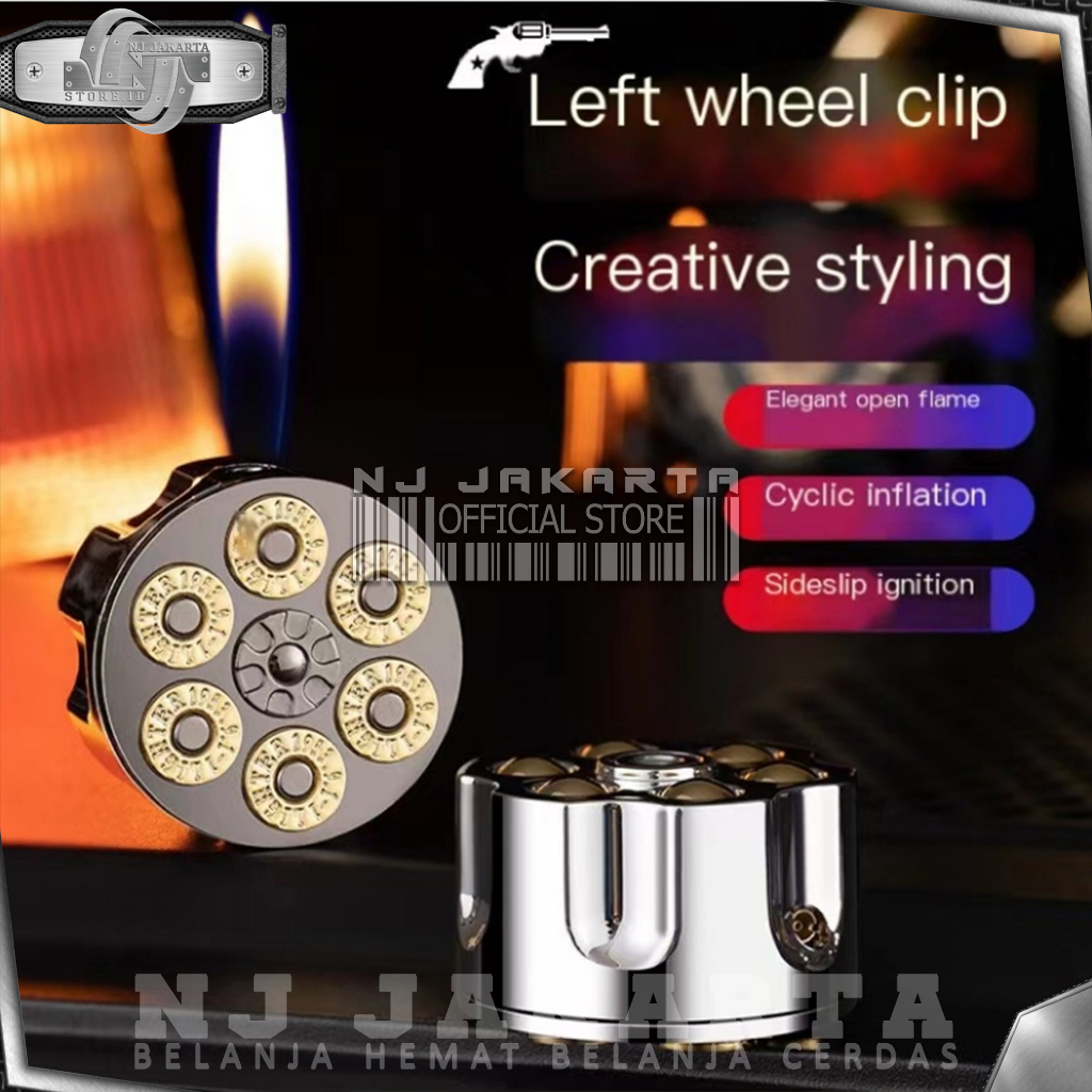Korek api unik model putaran magazin pistol revolver gas lighter Lucu