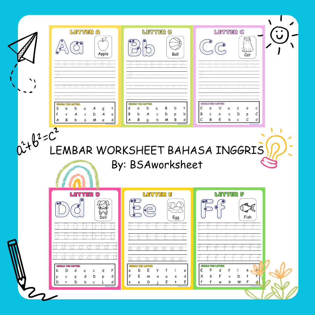 Lembar worksheet bahasa inggris alphabet lembar kerja anak tk kindergarten english worksheet for kin