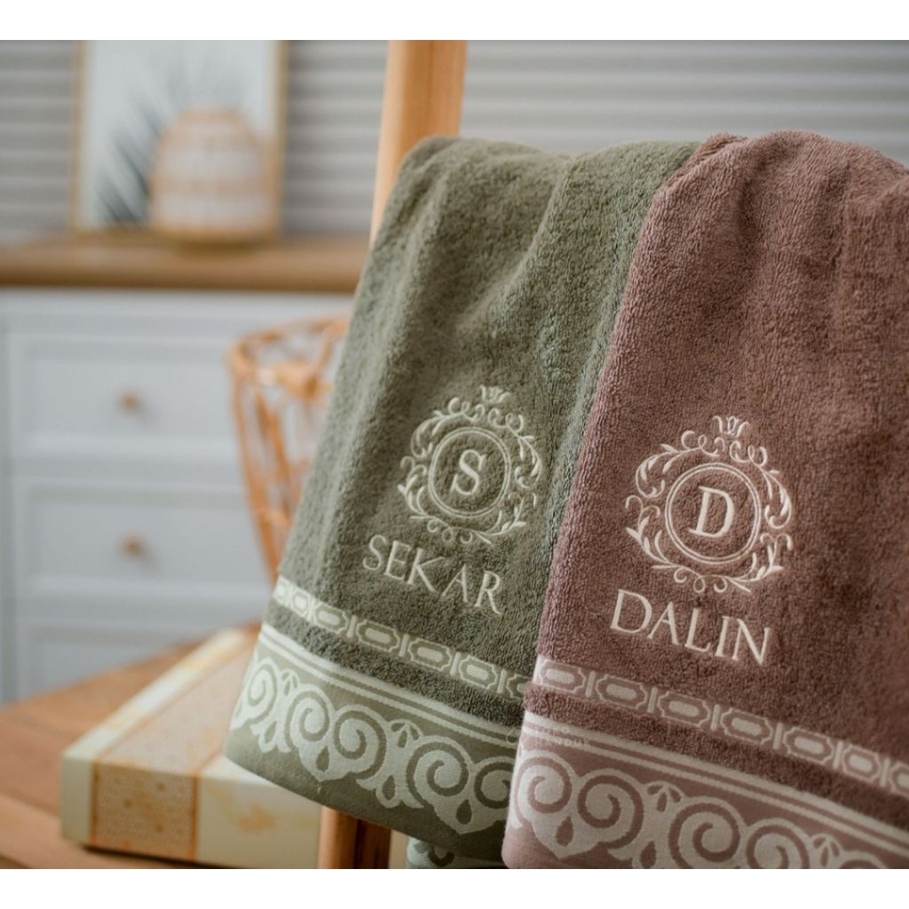 Handuk Custom Bordir - (handuk mandi + handuk muka) Auris (Single Towel No Box) - Kado Wedding -kado