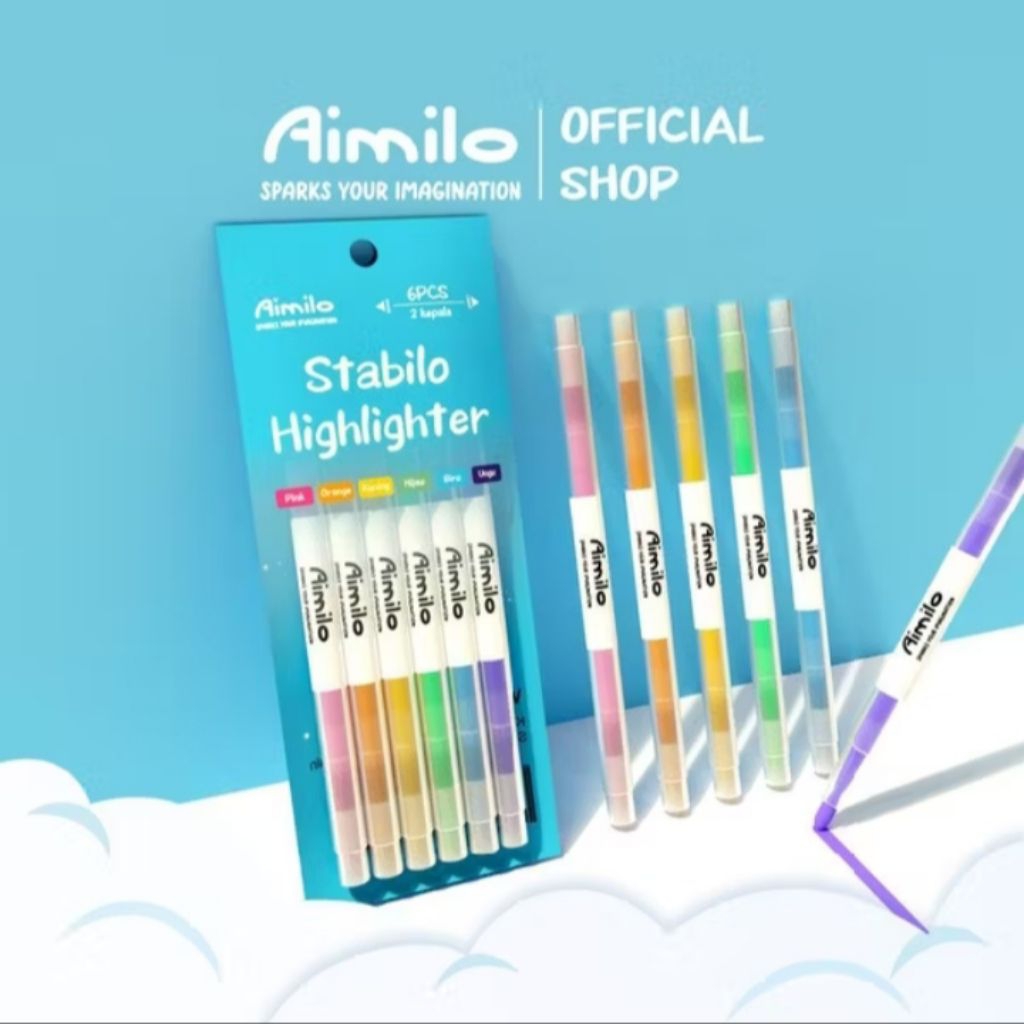 

Aimilo Stabilo Highlighter 6 Pcs Dual Tip | Spidol Penanda Ujung Ganda 1mm & 3mm