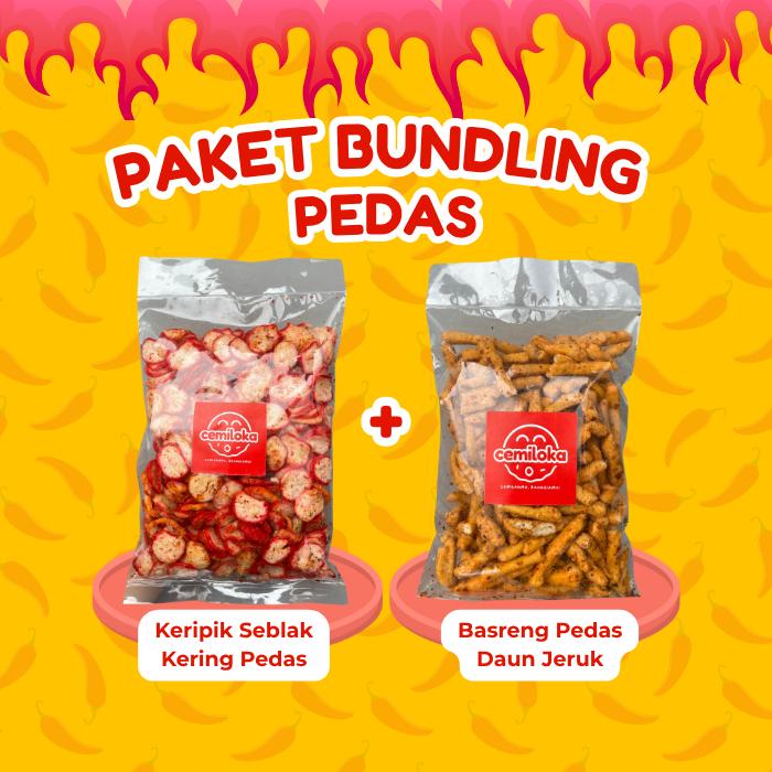 

Cemiloka Paket Bundling Pedas | Paket Cemilan Pedas 2in1 | Keripik Seblak & Basreng Daun Jeruk 250gr | Snack Pedas Gurih Cemiloka