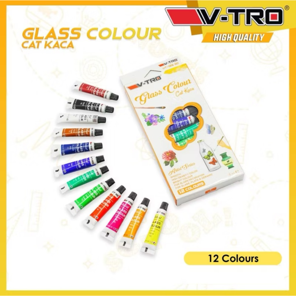 

CAT KACA GLASS COLOUR V-TRO 12 WARNA / GLASS COLOR PAINTING SET / CAT MELUKIS GELAS BELING VITRO VTRO