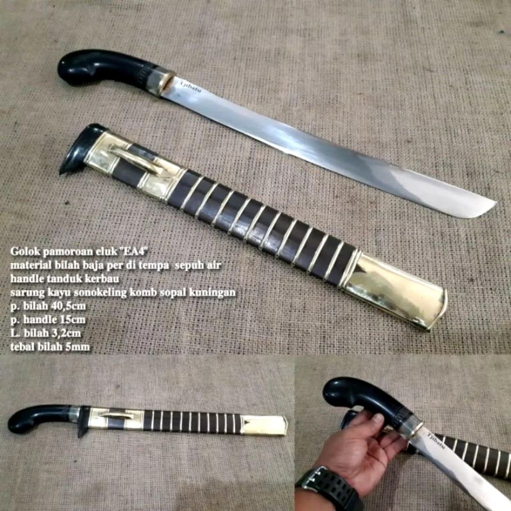 Golok panjang Baja tempa pisau hunting sarung dan handle Tanduk Kerbau