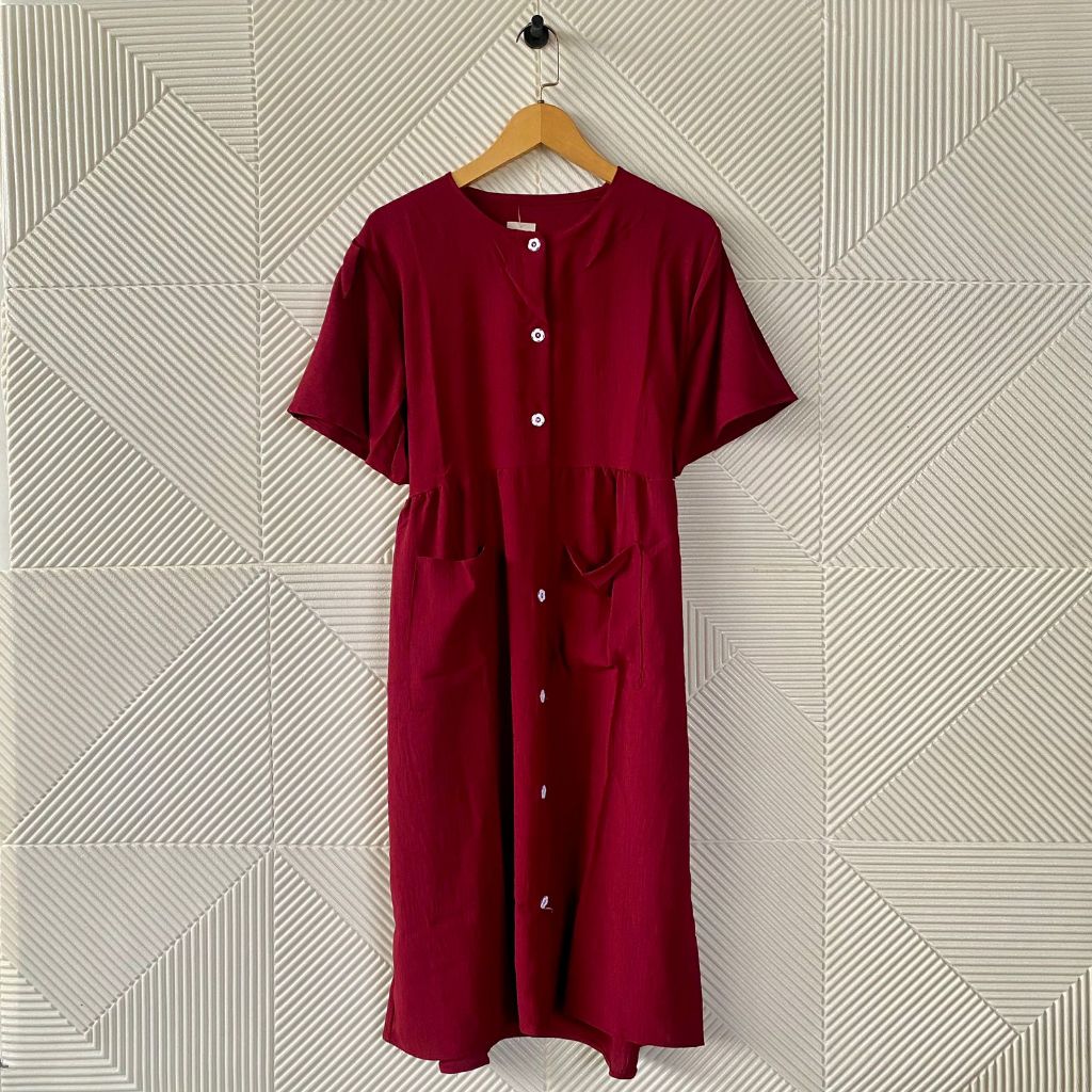 Dress Polos Kancing Wanita / Dress Midi Wanita Lengan Pendek / Daster Polos Kancing