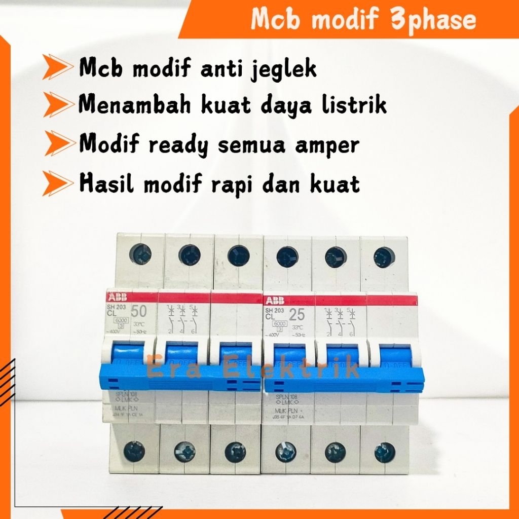 Mcb modif ABB SH203 3phase mcb modif PLN abb  sh203 anti jeglek  mcb 3phase 6a 10a 16a 20a 25a 35a 5