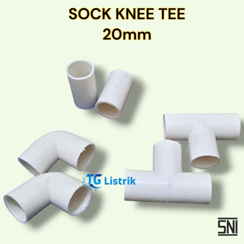 Sambungan Pipa Paralon Listrik PVC 20mm Sock Knee Tee Putih
