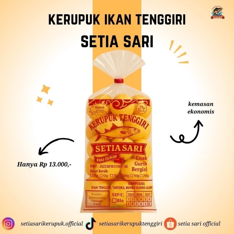 

KERUPUK IKAN TENGIRI KHAS CILACAP "SETIA SARI" cemilan dan teman makan ukuran sedang,
