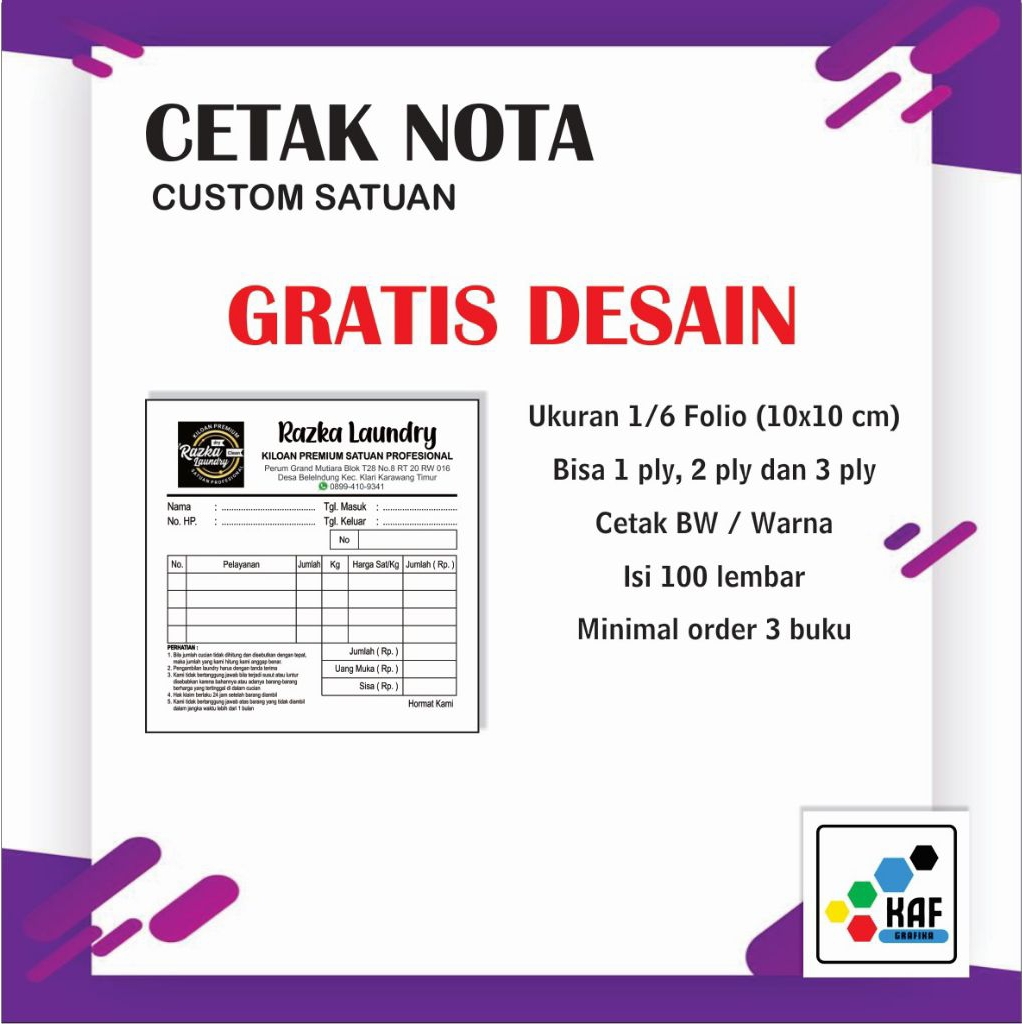 

Cetak nota, bon, kwitansi custom satuan 100 lembar