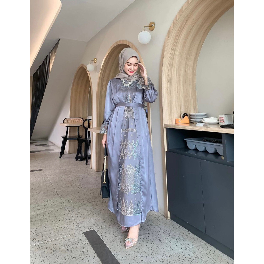 Free hijab senada New Elvira Dress ori suraiya.bynb size M Grey lux