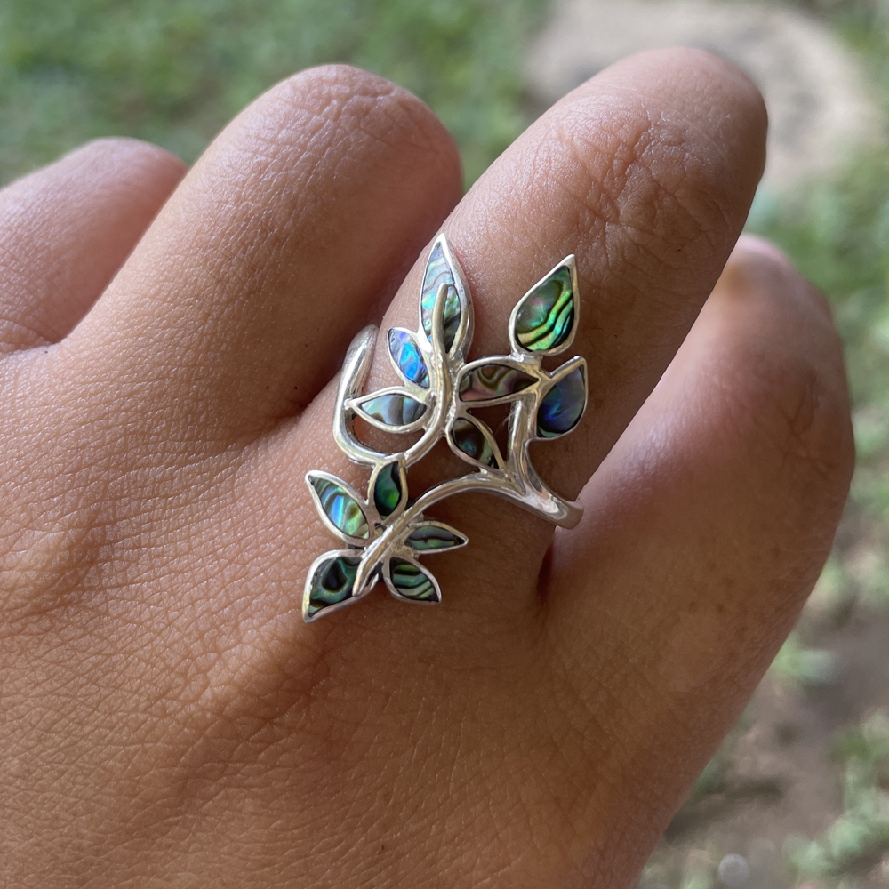 Cincin ring perak silver bali 925 kerang power paua daun panjang wanita pria custom elegant korea