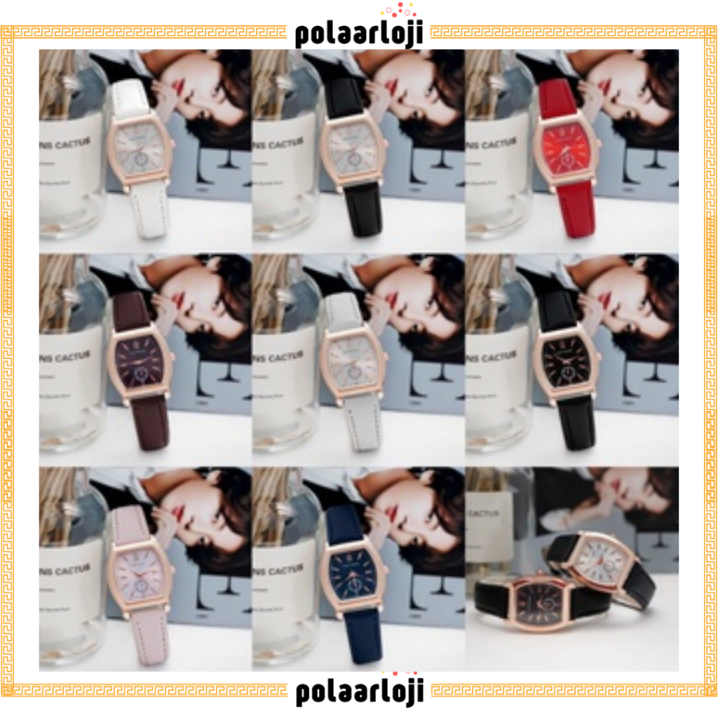 PA Jam Tangan Quartz Strap Rubber PU Analog Casual Gaya Retro Wanita Segi Angka Watch Korean Fashion