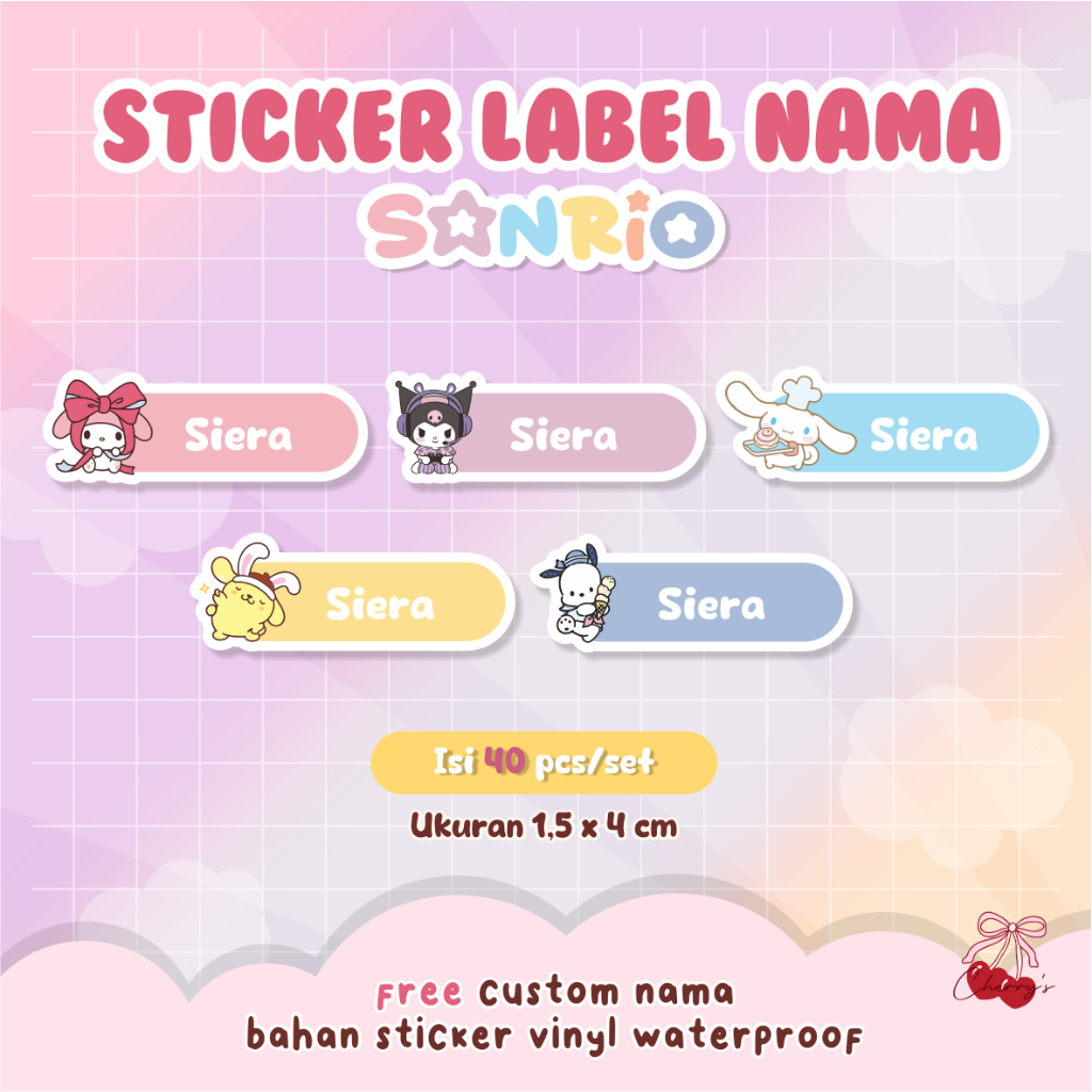 

Sticker Sanrio / Sticker Label Nama Sanrio / Sticker Buku / Sticker Alat Tulis / Sticker Custom Nama
